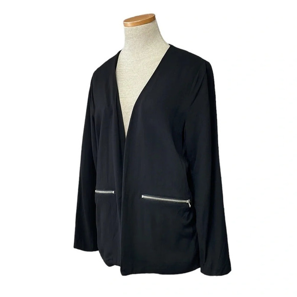 Just Female Blazer Suit Jacket Black Zip Pockets Size Large - Picture 4 of 12